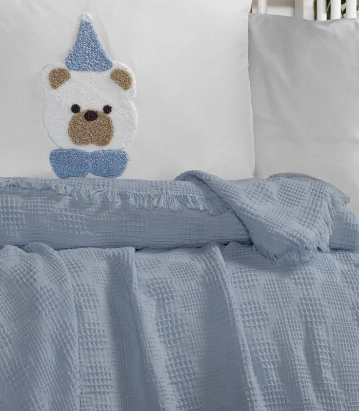 Kanz Bebek Waffle Müslin Nakışlı Pike Knz-021 Teddy