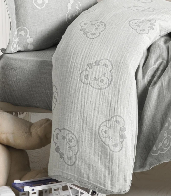 Kanz Jakarlı Müslin Bebek Nevresim Takımı Knz-013 Bear Gri