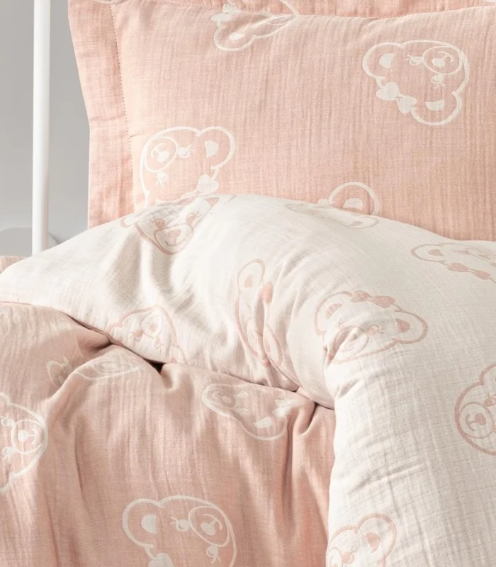 Kanz Jakarlı Müslin Bebek Nevresim Takımı Knz-013 Bear Pudra