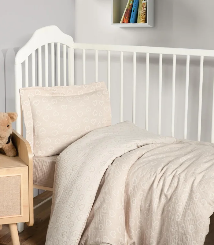 Kanz Jakarlı Müslin Bebek Nevresim Takımı Knz-013 Heart Kahve