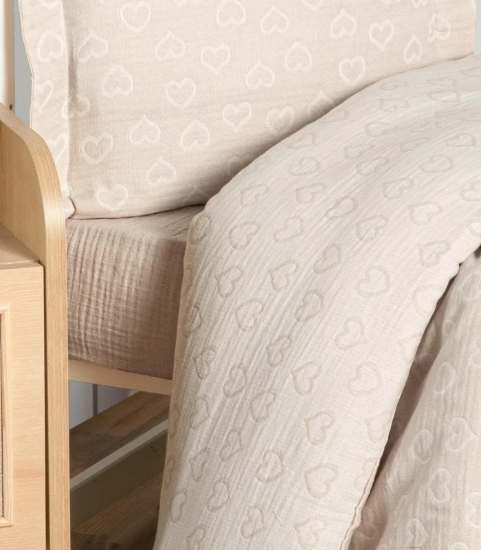 Kanz Jakarlı Müslin Bebek Nevresim Takımı Knz-013 Heart Kahve