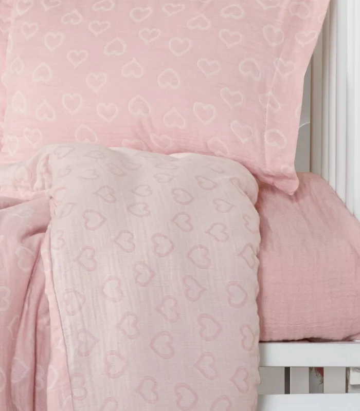 Kanz Jakarlı Müslin Bebek Nevresim Takımı Knz-013 Heart Pembe