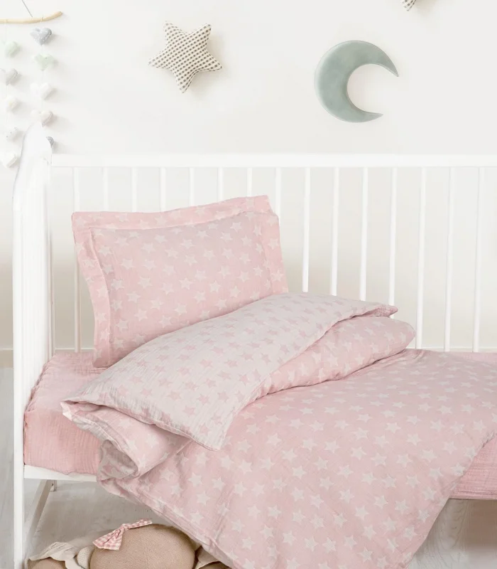 Kanz Jakarlı Müslin Bebek Nevresim Takımı Knz-013 Stars Pembe
