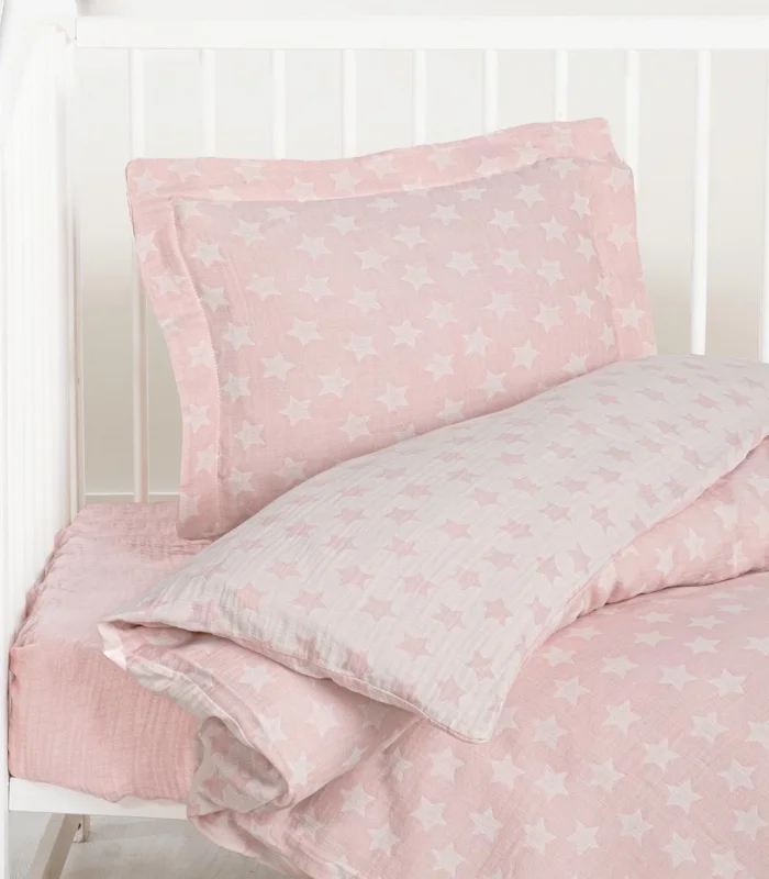 Kanz Jakarlı Müslin Bebek Nevresim Takımı Knz-013 Stars Pembe