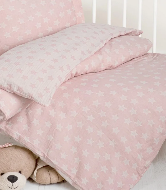 Kanz Jakarlı Müslin Bebek Nevresim Takımı Knz-013 Stars Pembe