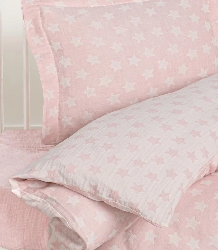 Kanz Jakarlı Müslin Bebek Nevresim Takımı Knz-013 Stars Pembe
