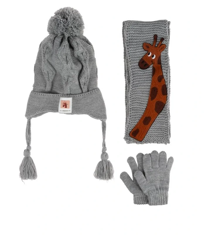 Kitti Bebe Erkek Atkı Bere Eldiven Takım (1-4 Yaş) K24160-09 Açık Gri