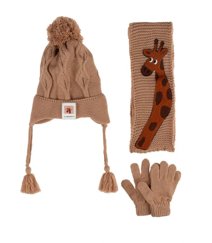 Kitti Bebe Erkek Atkı Bere Eldiven Takım (1-4 Yaş) K24160-09 Açık Kahve