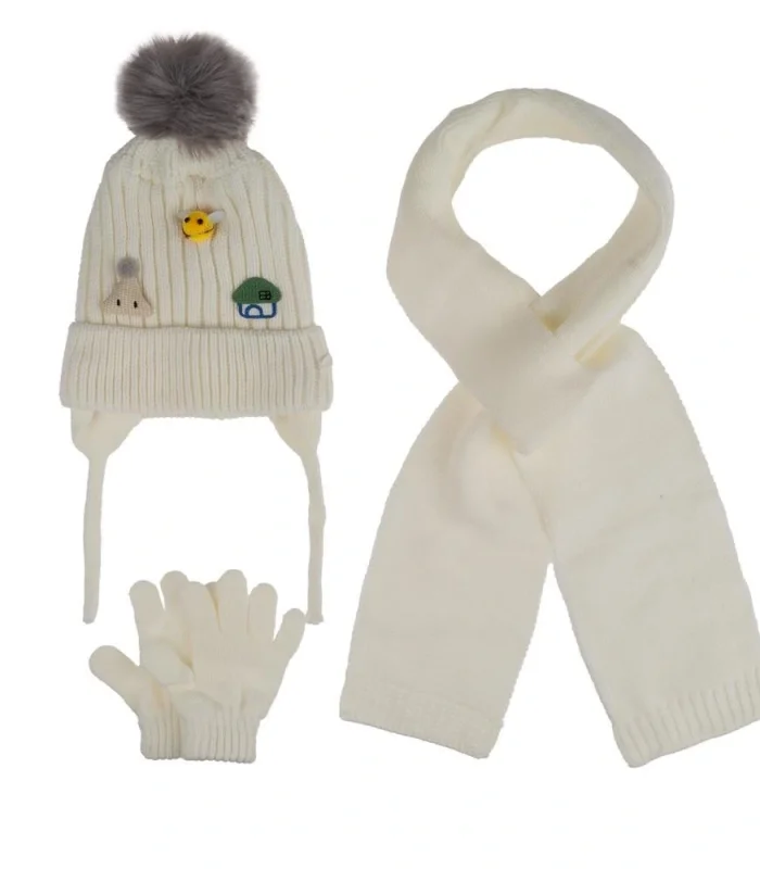 Kitti Bebe Kız Atkı Bere Eldiven Takım (1-4 Yaş) K24160-03 Krem