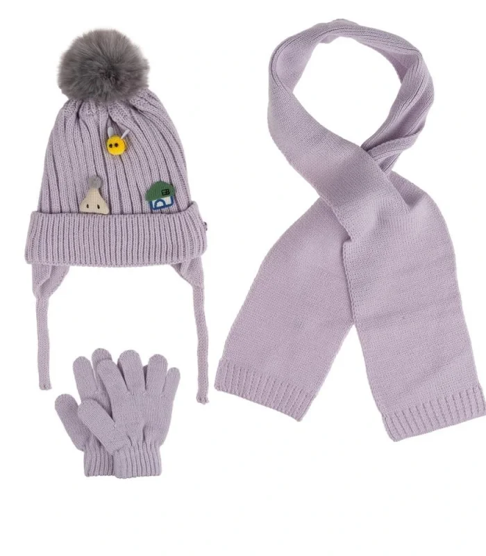 Kitti Bebe Kız Atkı Bere Eldiven Takım (1-4 Yaş) K24160-03 Lila