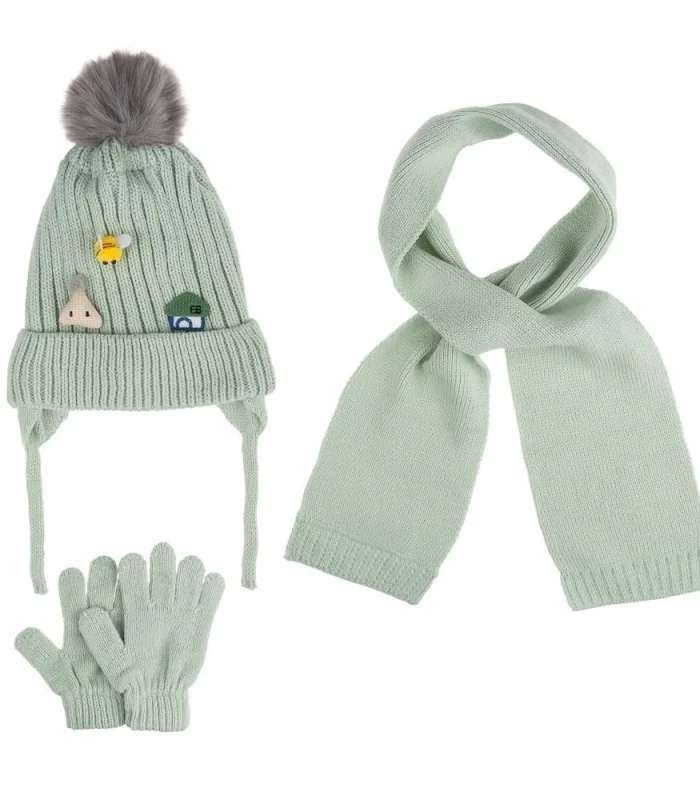 Kitti Bebe Kız Atkı Bere Eldiven Takım (1-4 Yaş) K24160-03 Mint