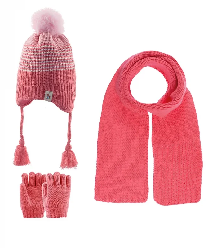 Kitti Kız Atkı Bere Eldiven Takım (1-4 Yaş) K23160-03 Koyu Pembe