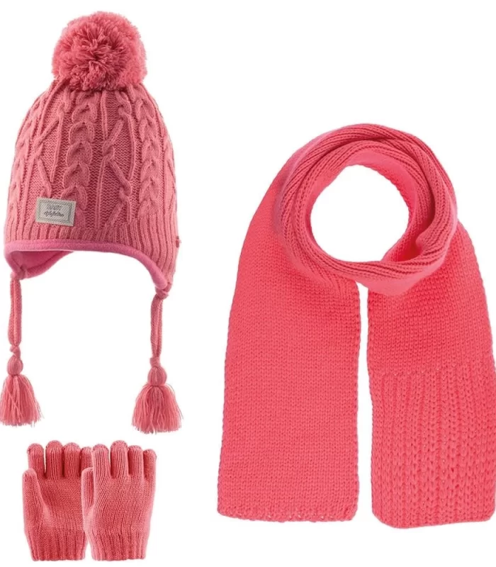 Kitti Kız Atkı Bere Eldiven Takım (1-4 Yaş) K23160-04 Koyu Pembe