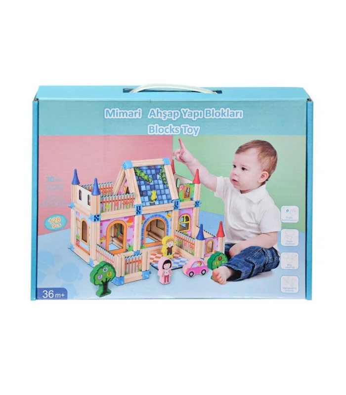 KZL-2102102 Ahşap Mimari Yapı Blokları 128 Parça