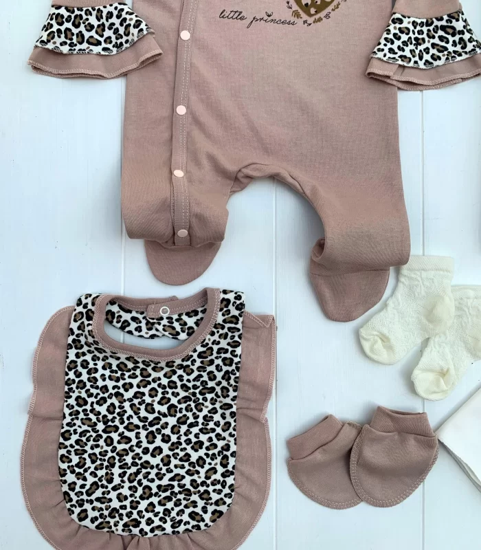 Leopar Desenli 8 Parça Bebek Hastane Çıkış Takım Seti