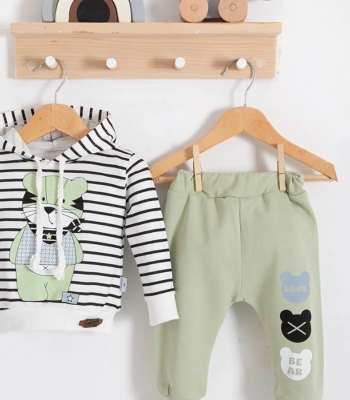Look Bear 2li Kapişonlu Erkek Bebek Takım