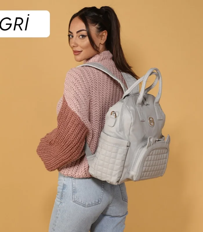 M&y Kitty Deri Anne Bebek Bakım Sırt Çantası 7271 Gri