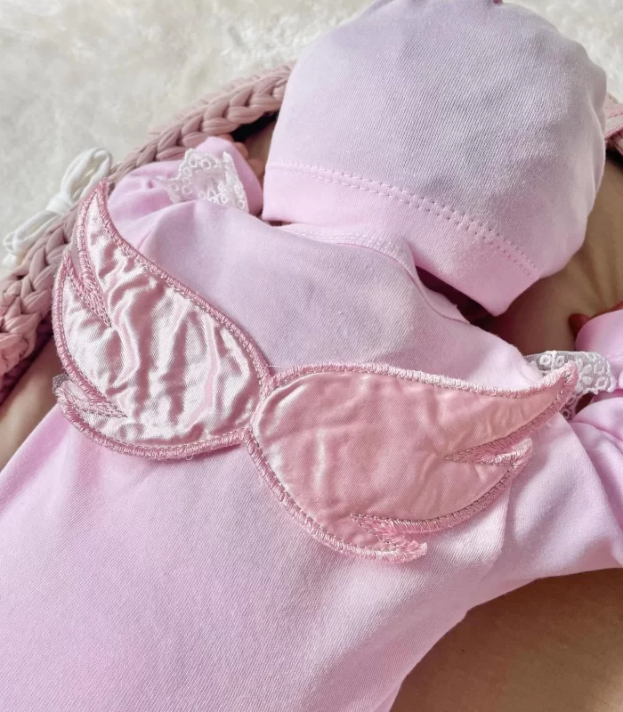Melek Kanatlı 5li Kız Bebek Hastane Çıkış Seti Pembe