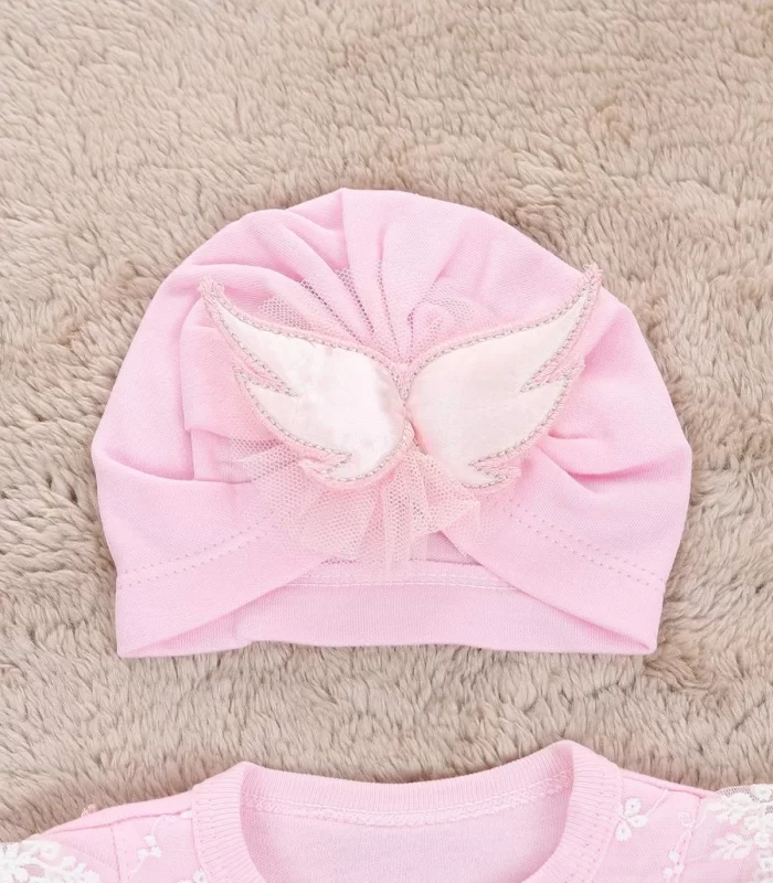 Melek Kanatlı 5li Kız Bebek Hastane Çıkış Seti Pembe