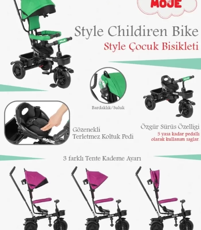 Moje Style 3 Tekerlekli Çocuk Bisikleti Pembe