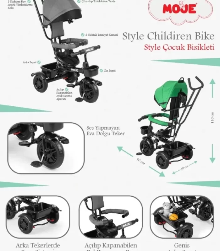 Moje Style 3 Tekerlekli Çocuk Bisikleti Yeşil