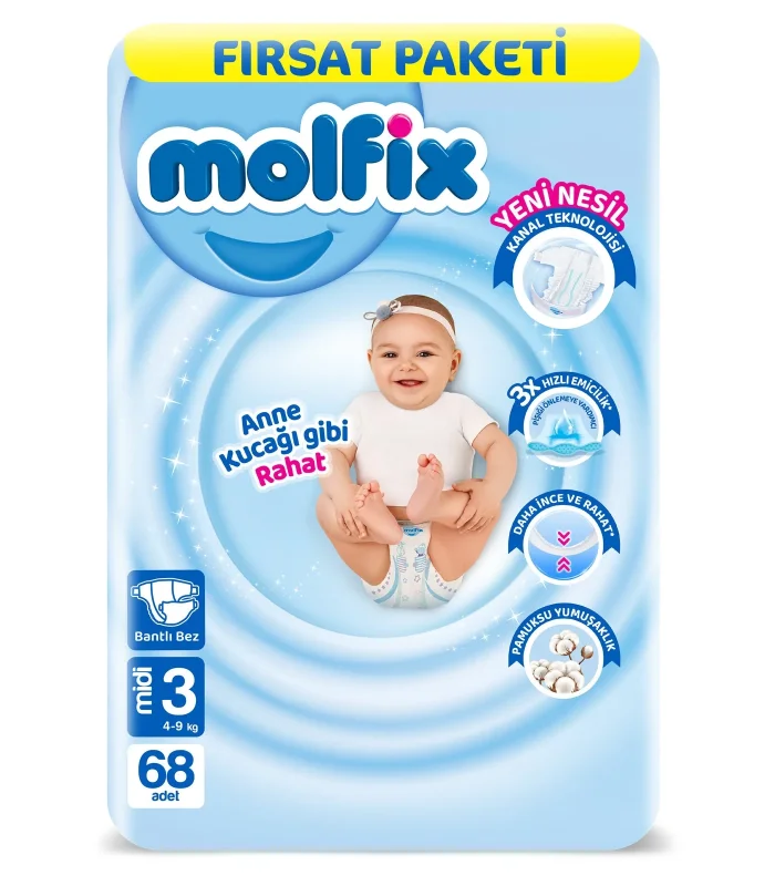 Molfix Bebek Bezi Fırsat Paketi 3 Beden 4-9 Kg 68 Adet