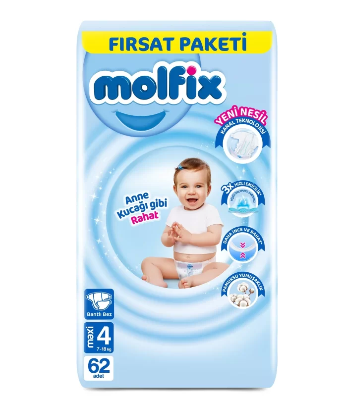 Molfix Bebek Bezi Fırsat Paketi 4 Beden 7-14 Kg 62 Adet