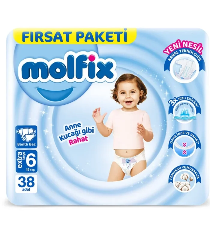 Molfix Bebek Bezi Fırsat Paketi 6 Beden 15+ Kg 38 Adet