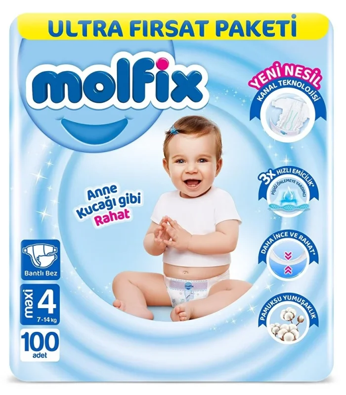 Molfix Bebek Bezi Ultra Fırsat Paketi 4 Beden 7-14 Kg 100 Adet
