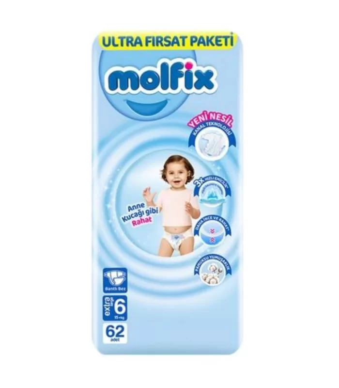 Molfix Bebek Bezi Ultra Fırsat Paketi 6 Beden 15+ Kg 62 Adet