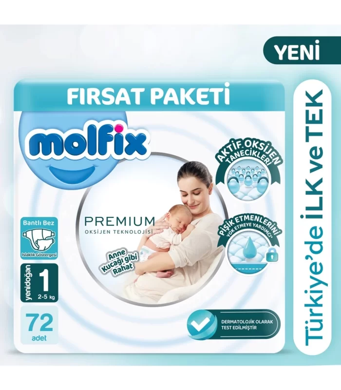 Molfix Premium Bebek Bezi Fırsat Paketi 1 Beden 2-5 Kg 72 Adet