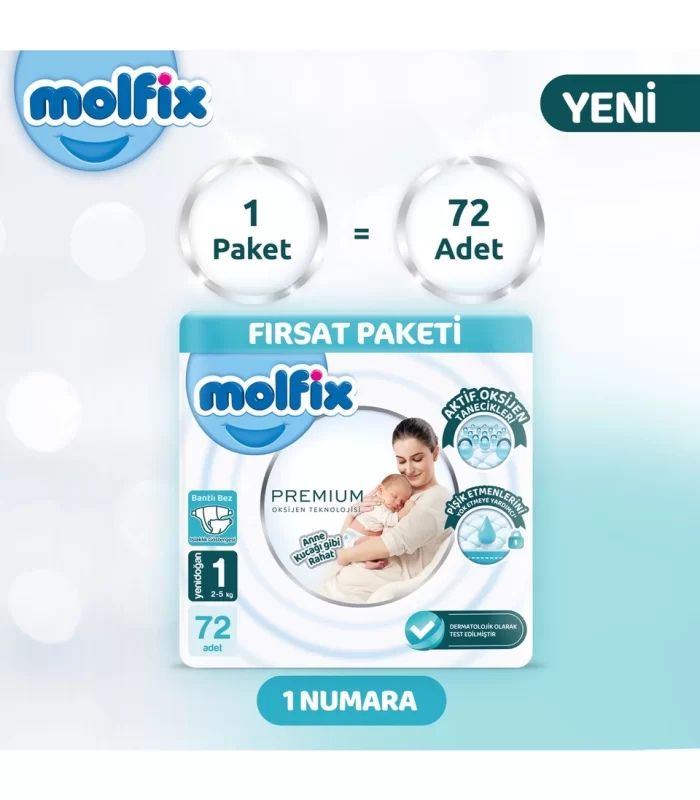 Molfix Premium Bebek Bezi Fırsat Paketi 1 Beden 2-5 Kg 72 Adet