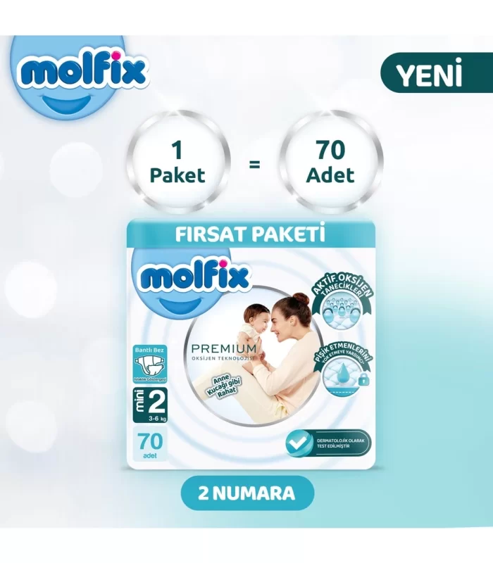 Molfix Premium Bebek Bezi Fırsat Paketi 2 Beden 3-6 Kg 70 Adet