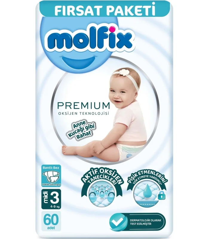 Molfix Premium Bebek Bezi Fırsat Paketi 3 Beden 4-9 Kg 60 Adet