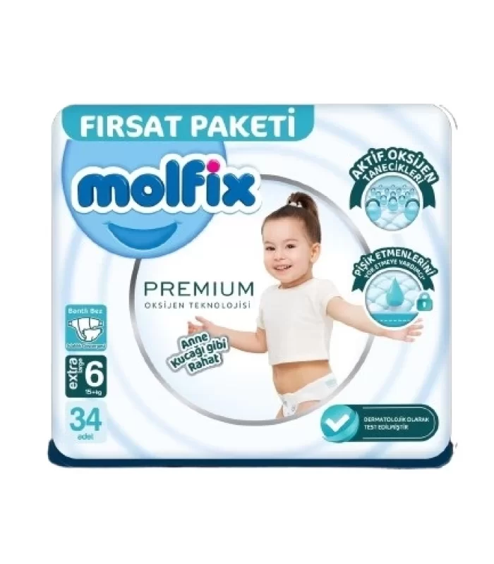 Molfix Premium Bebek Bezi Fırsat Paketi 6 Beden 15+ Kg 34 Adet