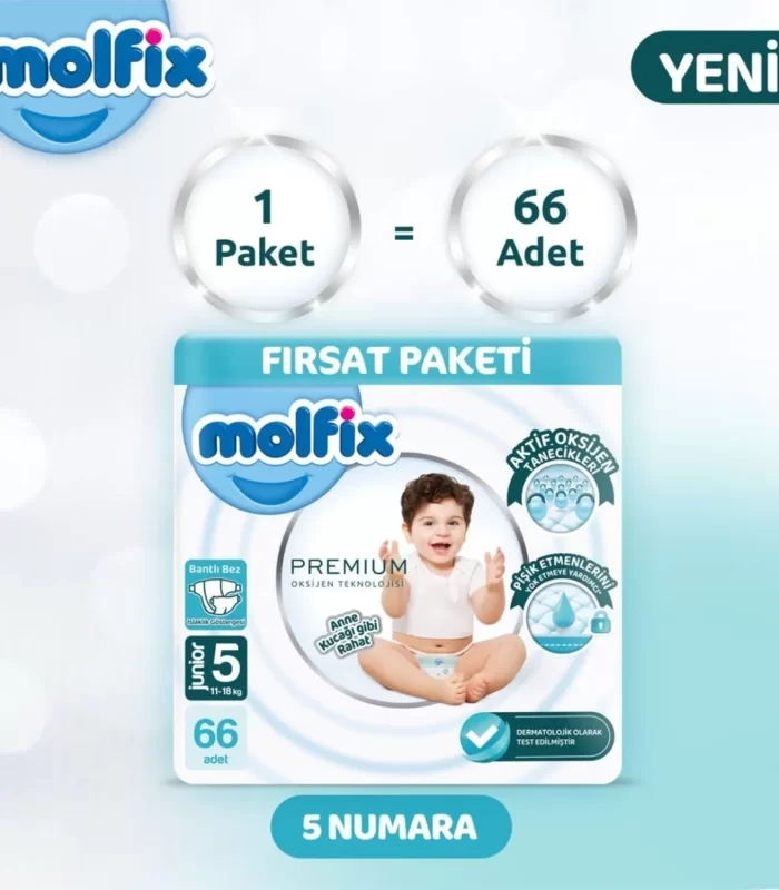 Molfix Premium Bebek Bezi Ultra Fırsat Paketi 5 Beden 11-18 Kg 66 Adet