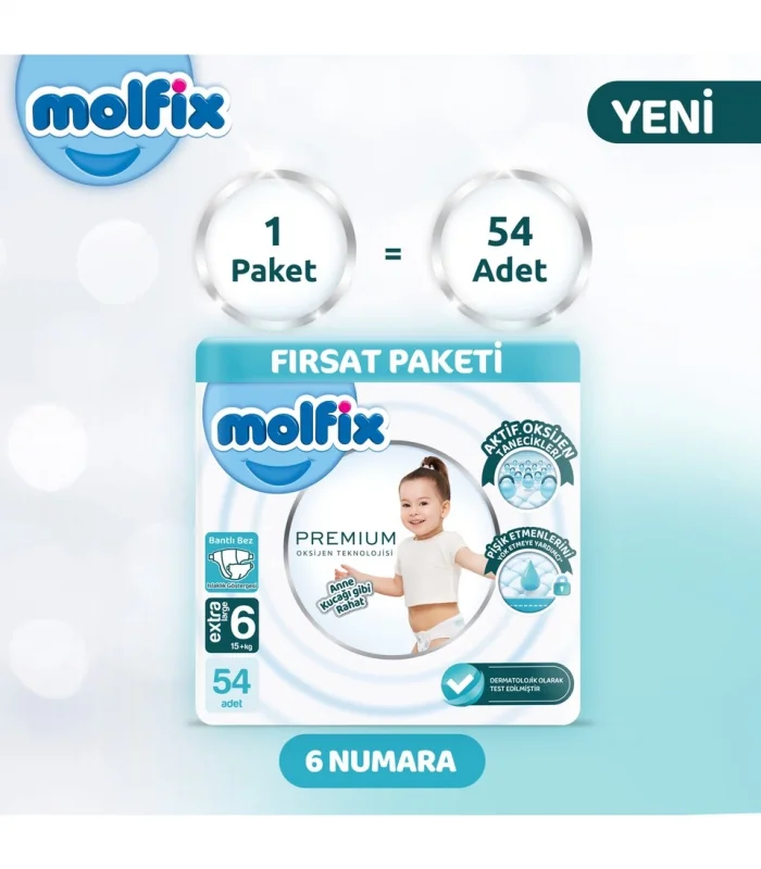 Molfix Premium Bebek Bezi Ultra Fırsat Paketi 6 Beden 15+ Kg 54 Adet