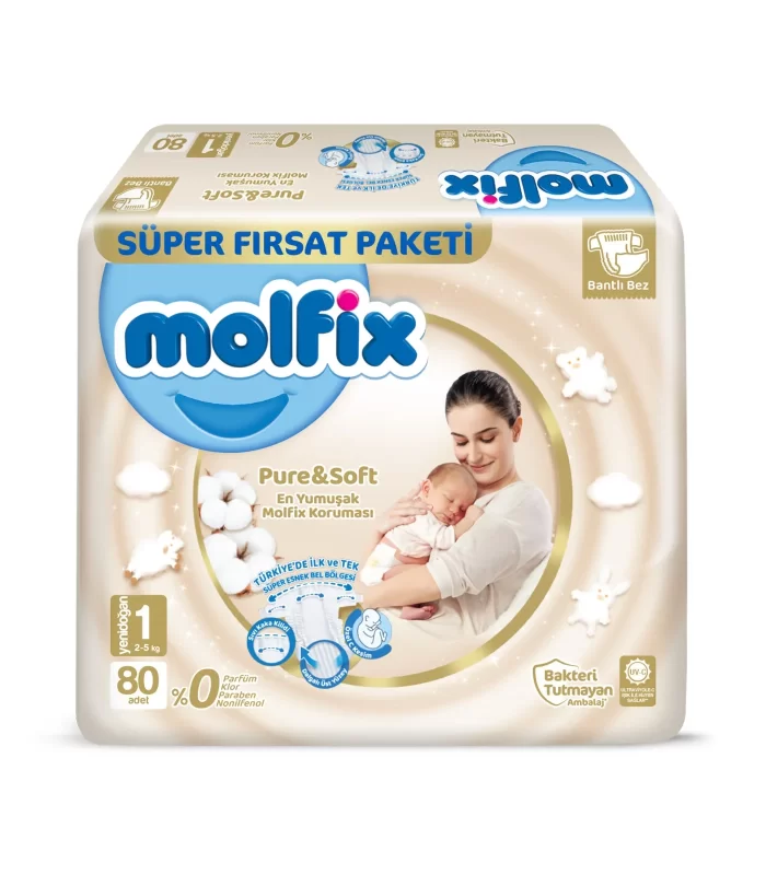 Molfix Pure&Soft Bebek Bezi Süper Fırsat Paketi 1 Beden 2-5 Kg 80 Adet