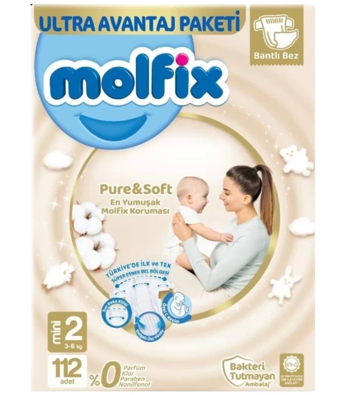 Molfix Pure&Soft Bebek Bezi Ultra Avantaj Paketi 2 Beden 3-6 Kg 112 Adet