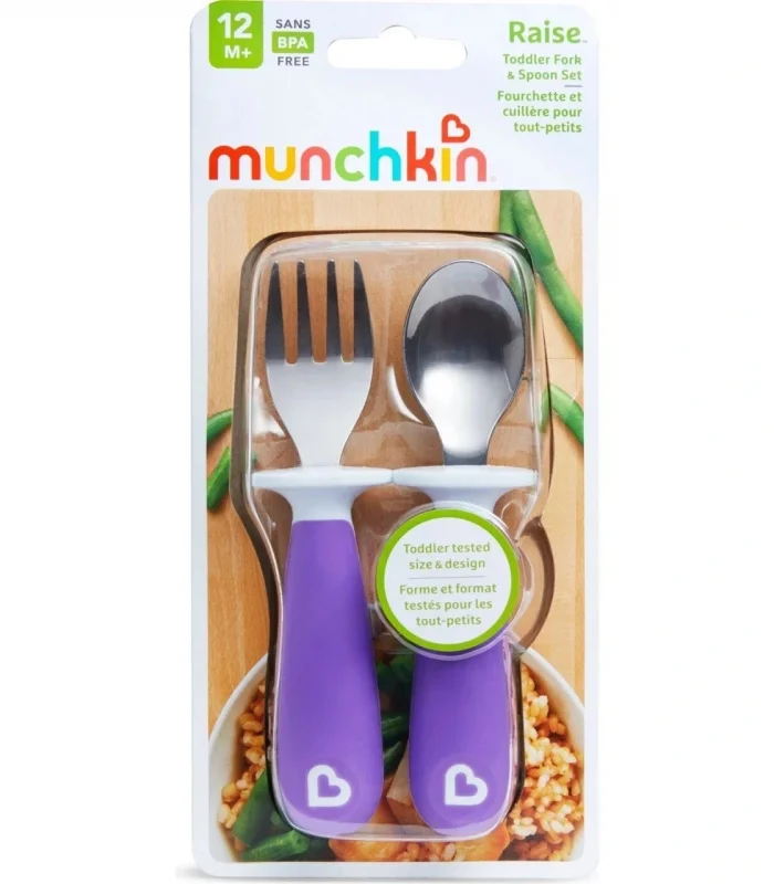 Munchkin Sıçrama Engelleyici Çocuk Çatal & Kaşık Seti 12 Ay+ Mor