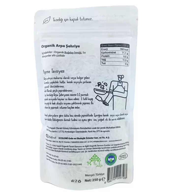 Og Natural Organik Sade Arpa Şehriye 250 Gr