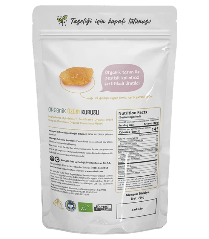 Og Natural Organik Üzüm Kurusu 70 Gr