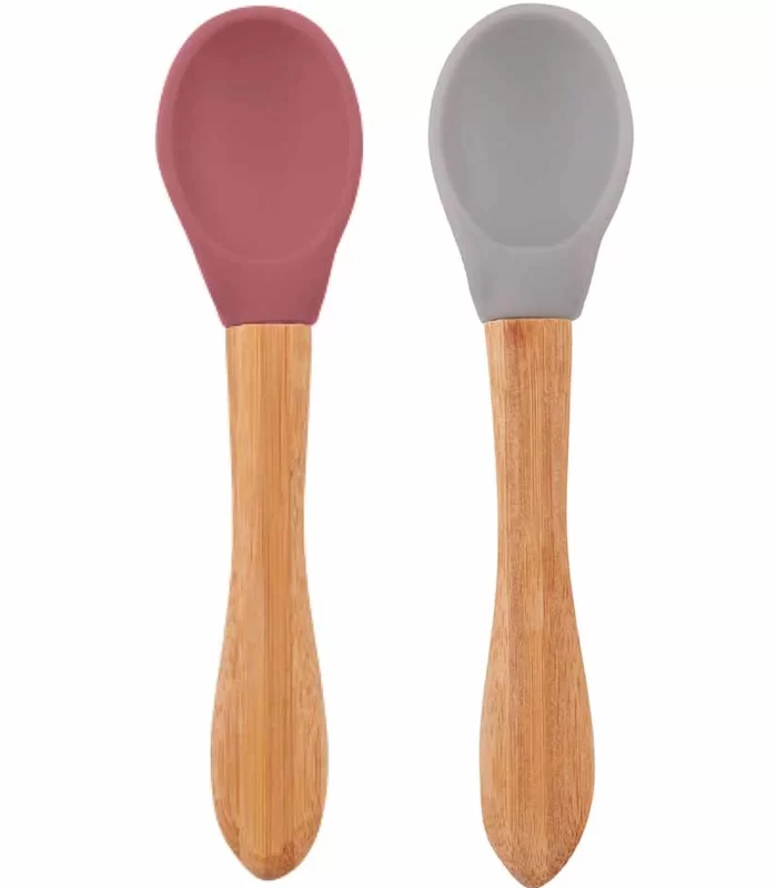 OiOi Bambu Saplı Silikon Mama Kaşığı 2li Velvet Rose / Powder Grey