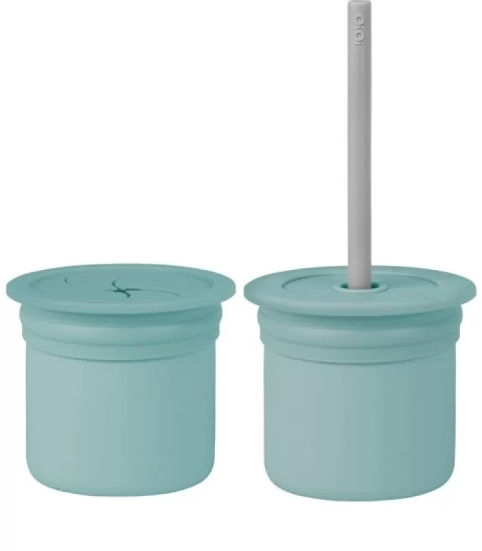 Oioi Ham+hüp Pipetli Silikon Bardak Seti Aqua Green / Powder Grey