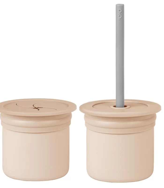 Oioi Ham+hüp Pipetli Silikon Bardak Seti Bubble Beige / Powder Grey