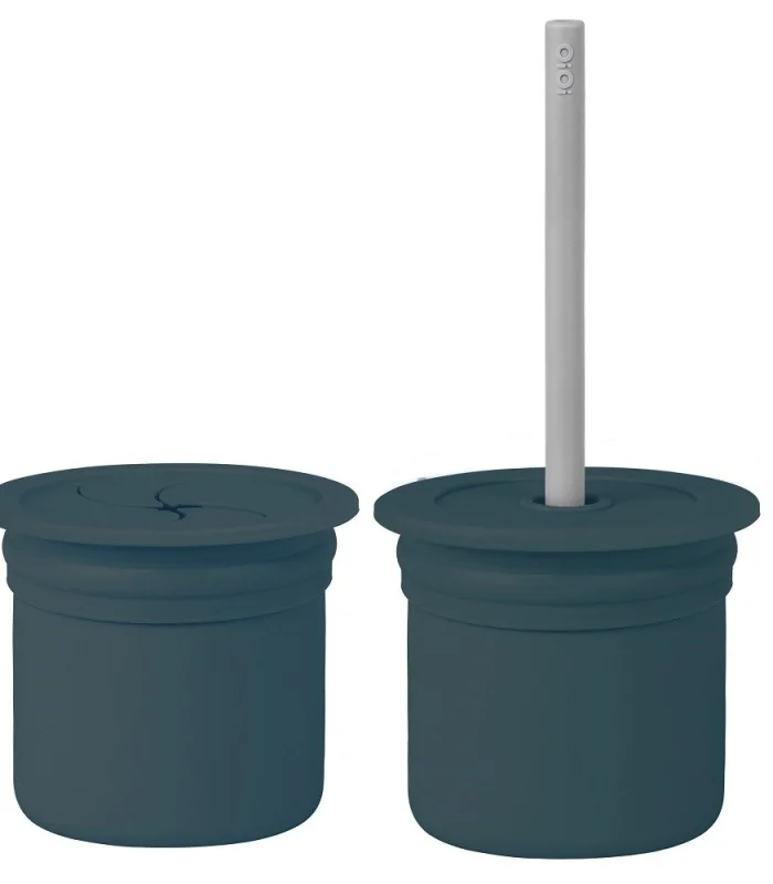 Oioi Ham+hüp Pipetli Silikon Bardak Seti Deep Blue / Powder Grey