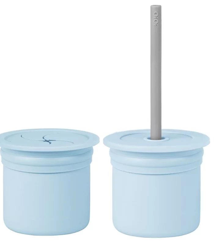 OiOi Ham+Hüp Pipetli Silikon Bardak Seti Mineral Blue / Powder Grey