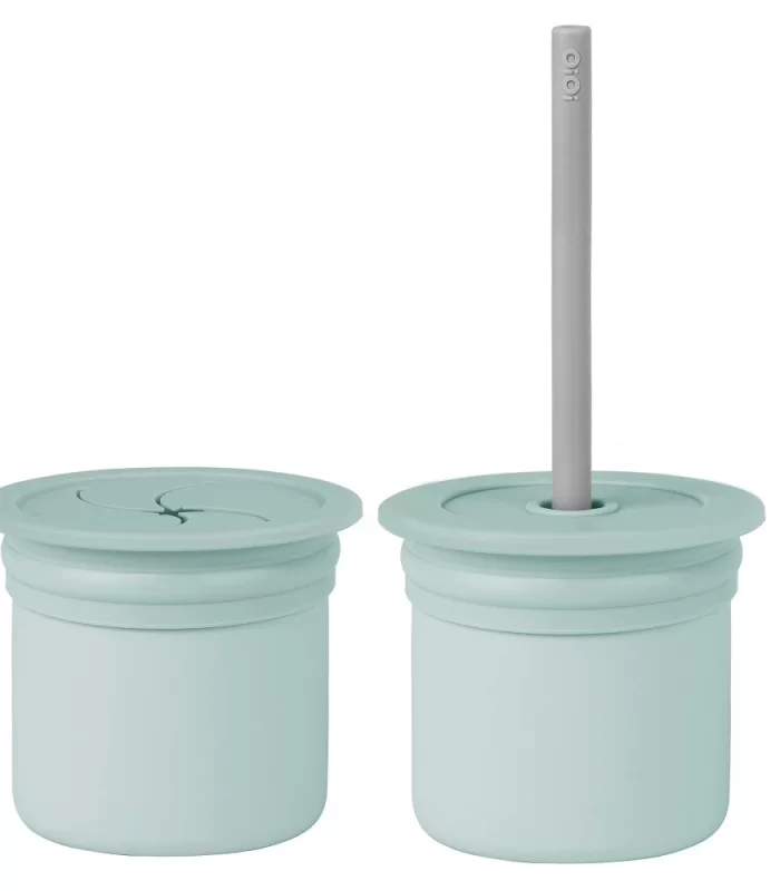Oioi Ham+hüp Pipetli Silikon Bardak Seti River Green / Powder Grey