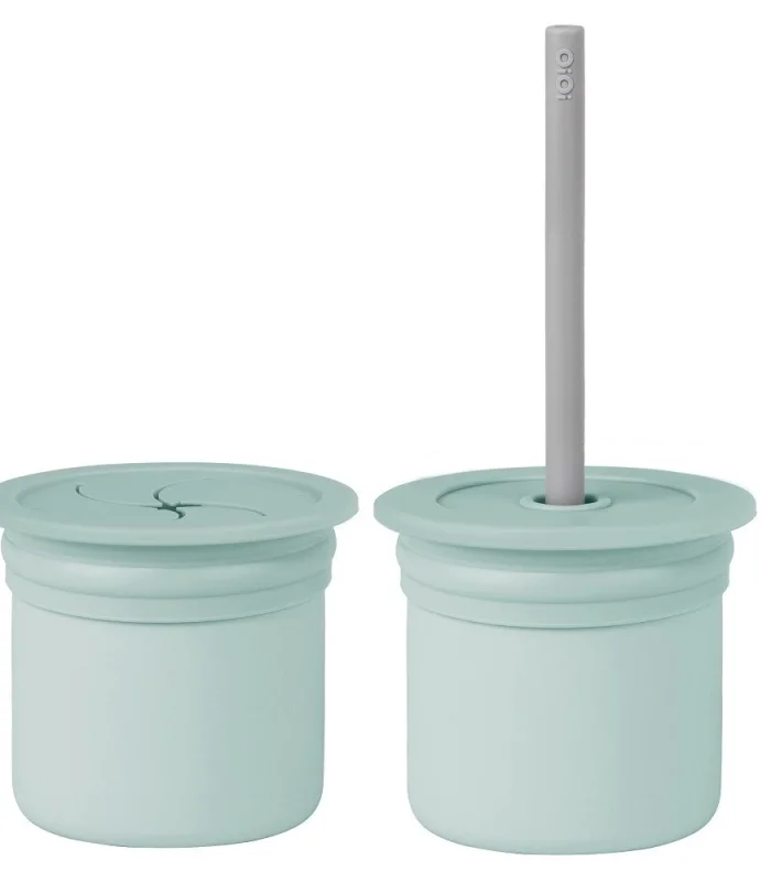 Oioi Ham+hüp Pipetli Silikon Bardak Seti River Green / Powder Grey