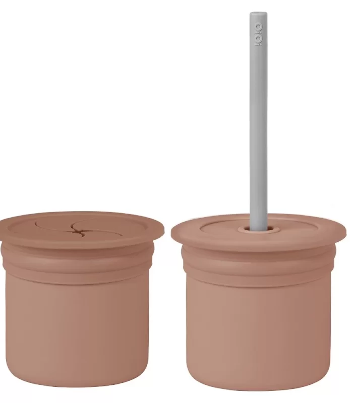OiOi Ham+Hüp Pipetli Silikon Bardak Seti Woody Brown / Powder Grey